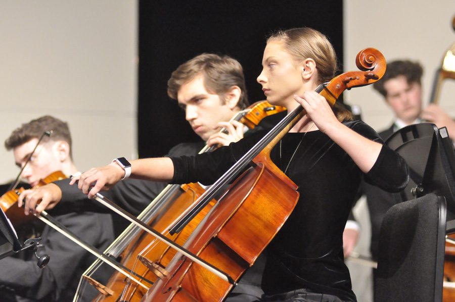 Junior orchestra student Klarissa Lowrance performs at the orchestra concert on October 18.