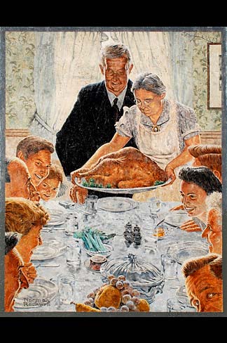 The painting "Freedom from Want" by Norman Rockwell, depicting a traditional American Thankgiving. 