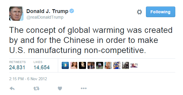 A tweet written by President Trump in November.