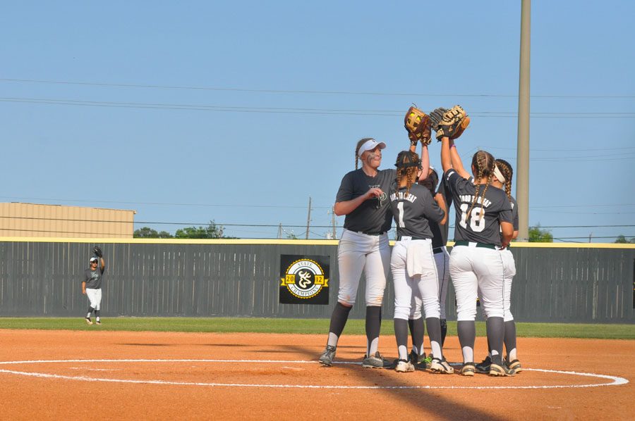 After+Kendall+Searcy+called+a+timeout+in+a+game+in+the+second+round+of+playoffs+last+season%2C+the+whole+infield+gathered+together+to+encourage+each+other+and+plan+their+next+play+to+gain+more+runs.