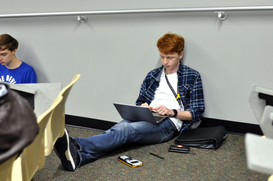 Senior Will Hurley works on an assignment for his OnRamps Statistics class. Hurley has been No. 1 in his class and hopes to finish the year as valedictorian.