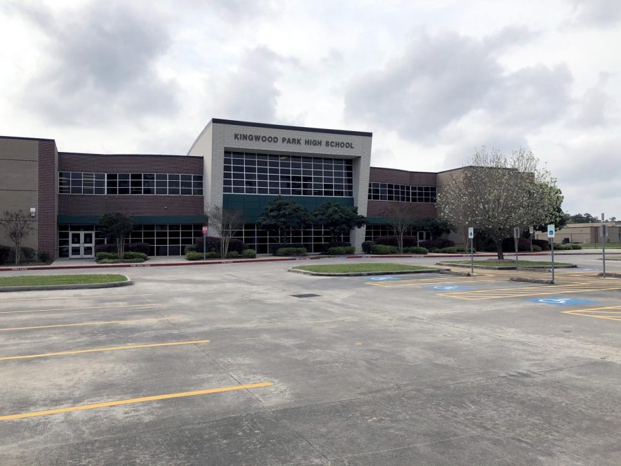 The Kingwood Park parking lots sits empty as the school remains closed because of coronavirus. Teachers are creating distance learning lessons for students who are encouraged to stay at home until the government says it is safe for people to gather again.