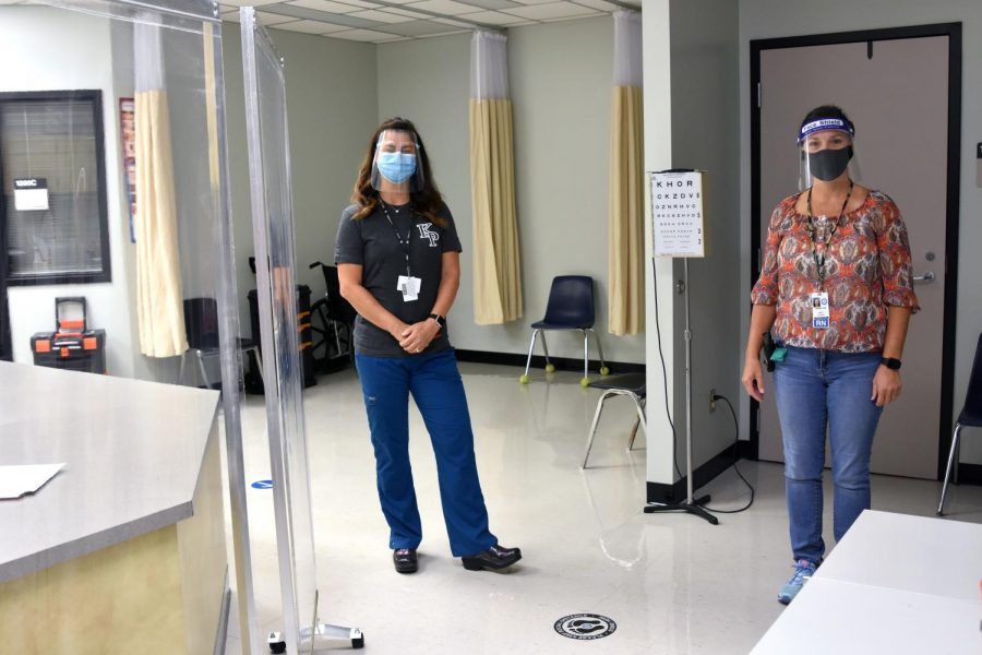 Nurses Julie L’Italien and Mary Fischer prepare the well clinic prior to the start of school. The school added a sick clinic over the summer to allow the nurses to keep students with various needs separated.