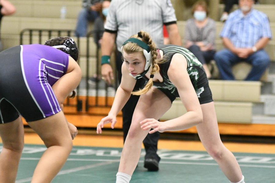 Senior Maddie Sandquist competes against an Humble opponent on March 10. Sandquist is looking to repeat as a state champion. 