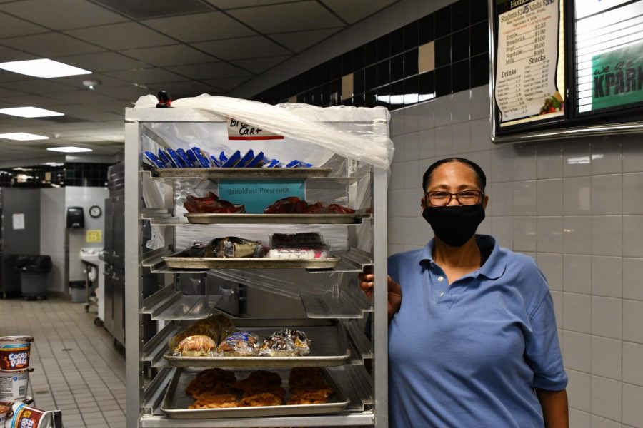 Leslie Norris takes a break from preparing lunch. She is one of many cafeteria workers who are key in helping keep kids fed.