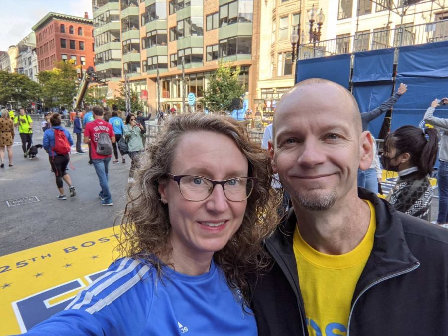 Coach Jason Watson and his wife Dr. Haley Watson after they finished the Boston Marathon on Oct. 11. 