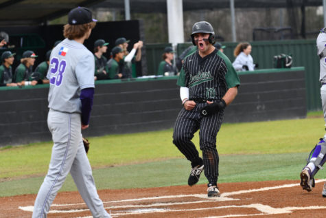 Logan Mahaffey, 12, shouts as he crosses home plate against Klein Cain. The Panthers won 12-2. 