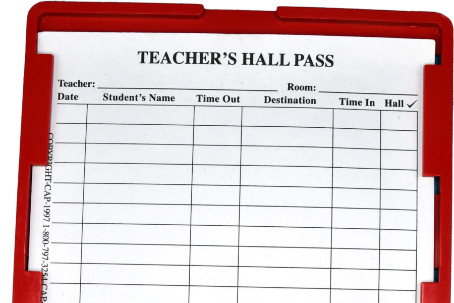 Every teacher on campus was given a red metal bathroom pass this year and students are required to carry it when going to and from the bathroom.