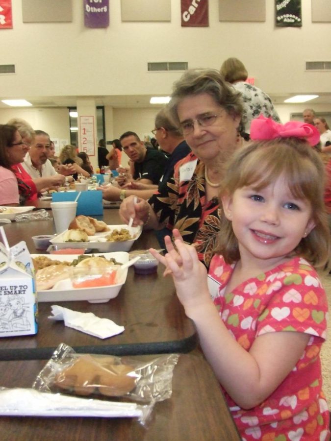 Senior Morgen Dozier with her grandmother Patsy Dozier at the Woodland Hills Elementary Thanksgiving lunch in 2010. 