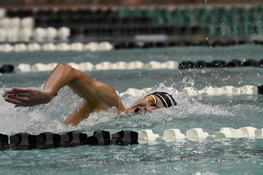 Senior Joe Stephenson competes in the freestyle during the Senior Night meet in January. 