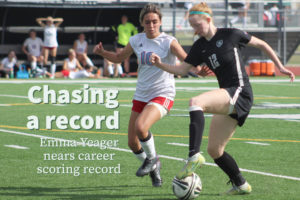 Senior Emma Yeager is six goals away from becoming the schools all-time leading scorer in girls soccer.