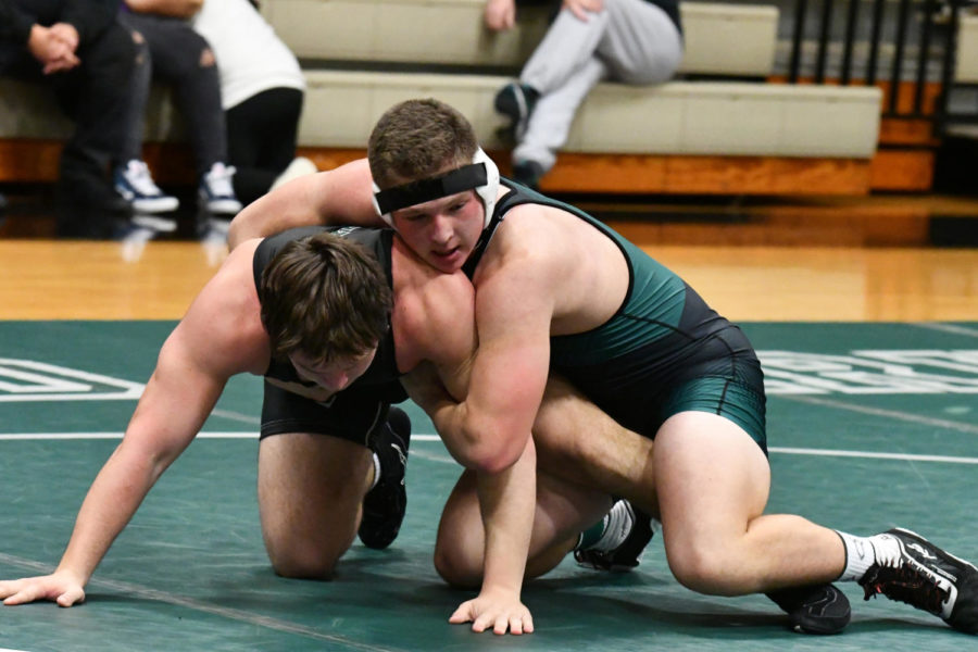 Junior Brandon Waggoner battles to keep his opponent from escaping in a meet against Clear Falls this season. He is a first-time state qualifier. 