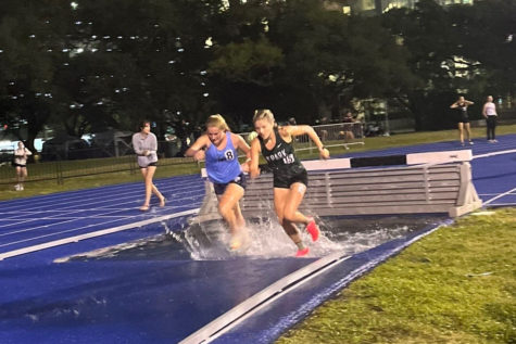 Sophomore Lucy Foltz competes in the steeplechase for the first time at the Victor Lopez meet at Rice University. 