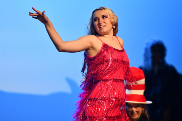 Sophomore Emerson Harris performs as Mayzie the bird during Seussical last winter. Harris, who is also involved in cheer, looks forward to more varsity theater performances this year. 