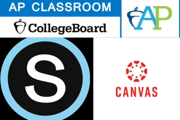 A combination of the three logos for Schoology, Canvas, and AP Classroom.