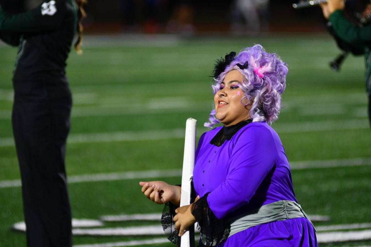 Senior Bonnie Chaves participates in the band and color guard show. 