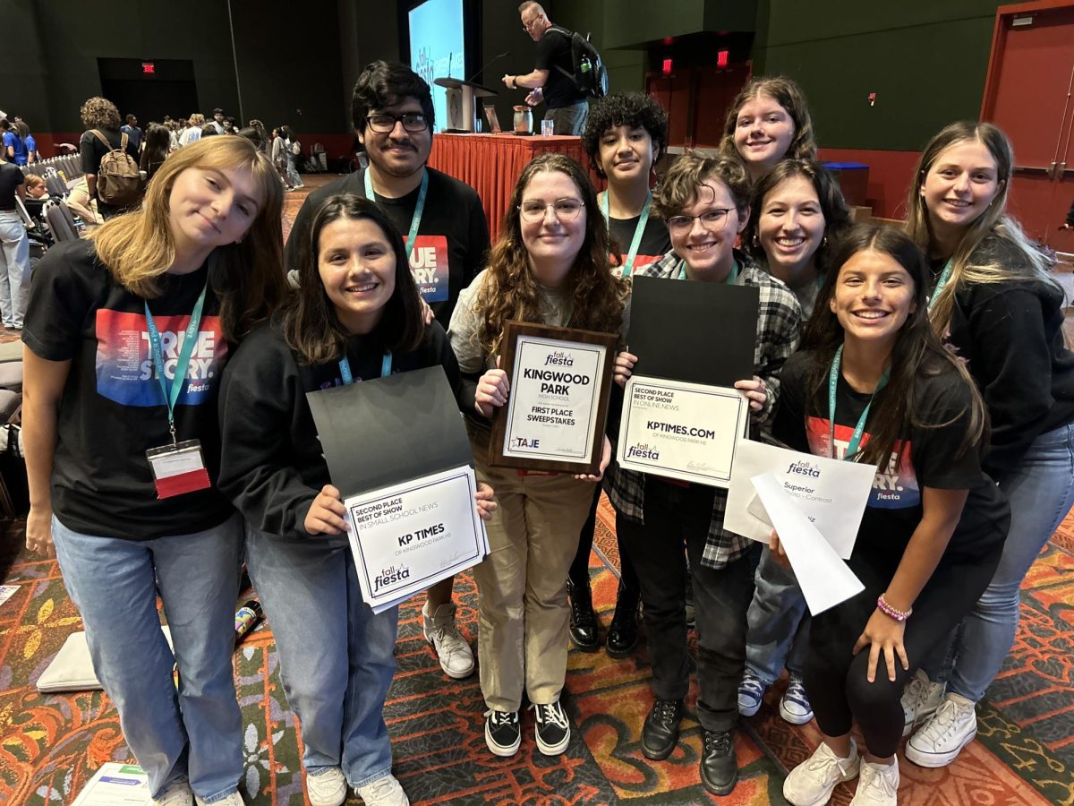 The newspaper editors and writers celebrated after finishing 2nd in the state in print newspaper (small schools) and 2nd overall in online news with KPTimes.com