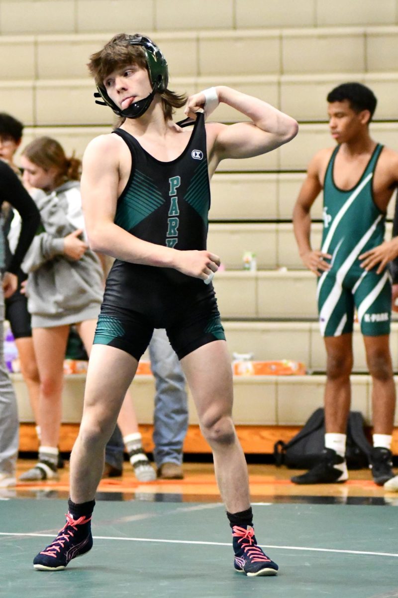 Senior Lucas Early prepares to start a match on Nov. 15. He won the district wrestling title this year and finished second at the Region Meet.