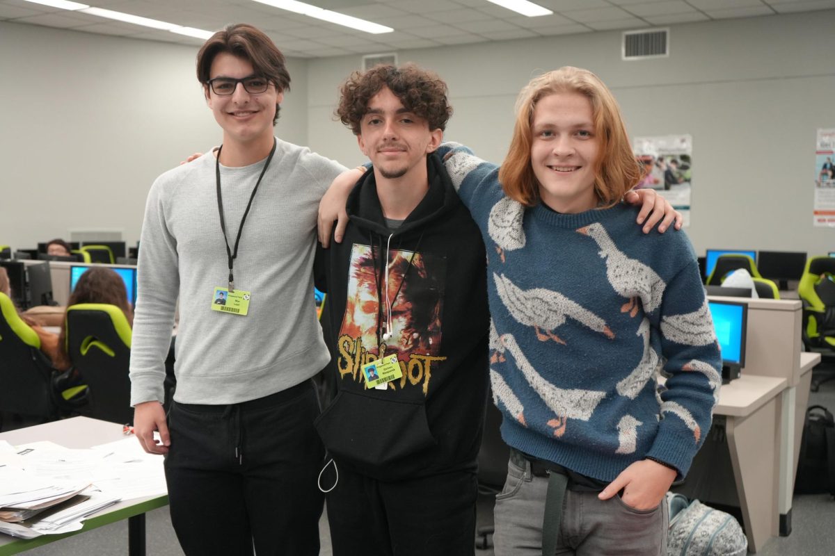 Seniors Max Leal, Zach Niesporek and David Geslison their first two periods of each day in the computer science room working on programming and troubleshooting IT issues. The trio will also compete together at the district UIL Meet in computer science. 