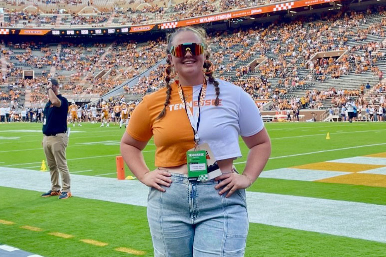 Senior Courtney Daniel is on the field prior to the Tennessee vs. Kent State game on Sept. 14 in Knoxville, Tenn. Daniel was on an official recruiting visit. Photo courtesy of Courtney Daniel. 