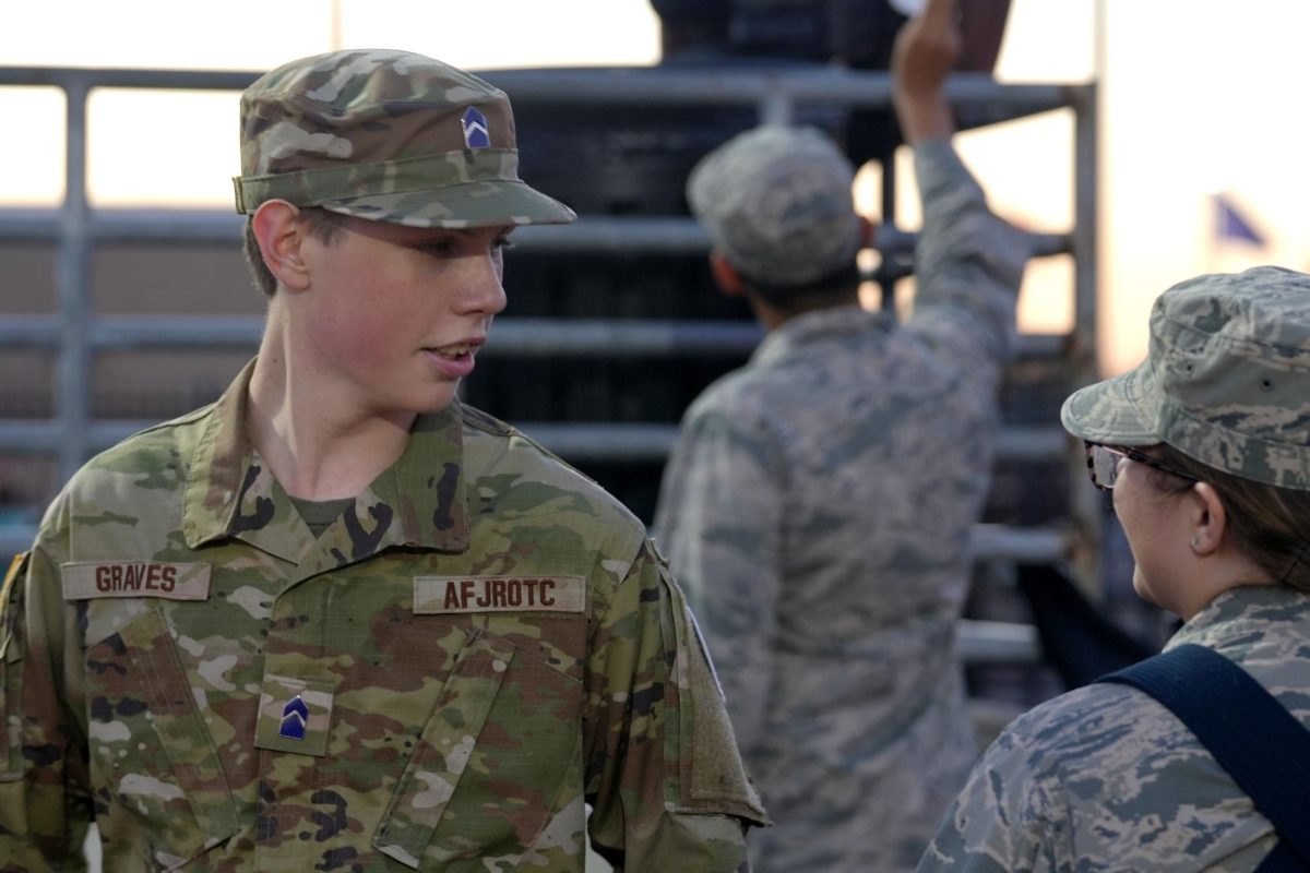 Senior Douglas Graves participates with the JROTC activities at Pasadena football game in October. Graves teamed up with senior Joshua Lewton to participate in a national space design competition. The duo has advanced to the semifinals. 