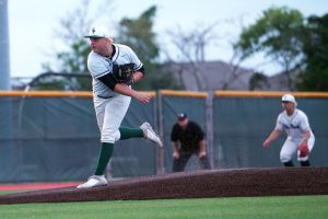 Senior Aden Murray pitches the ball to the Santa Fe batter. Murray got the win in the 2-1 victory for the Panthers on May 8. 