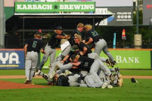 After winning the third game of the state semifinals series, the Panthers celebrate in the middle of the field. The team will play in the State championship on June 6 for the first time in program history. 