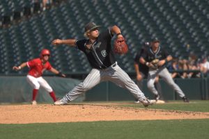 Senior Landon Coburn prepares to throw his first pitch in the state championship game after subbing into the game in the top of the second inning. Kingwood Park fell to Grapevine, 9-5, on June 6.