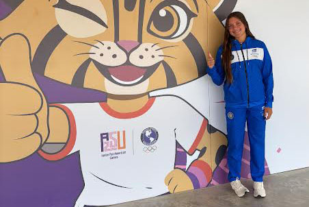 Senior Elena Amos raced in the 50 and 100 freestyle events at the 2025 Asunción Junior Pan American Games this summer. Photo courtesy of Elena Amos.