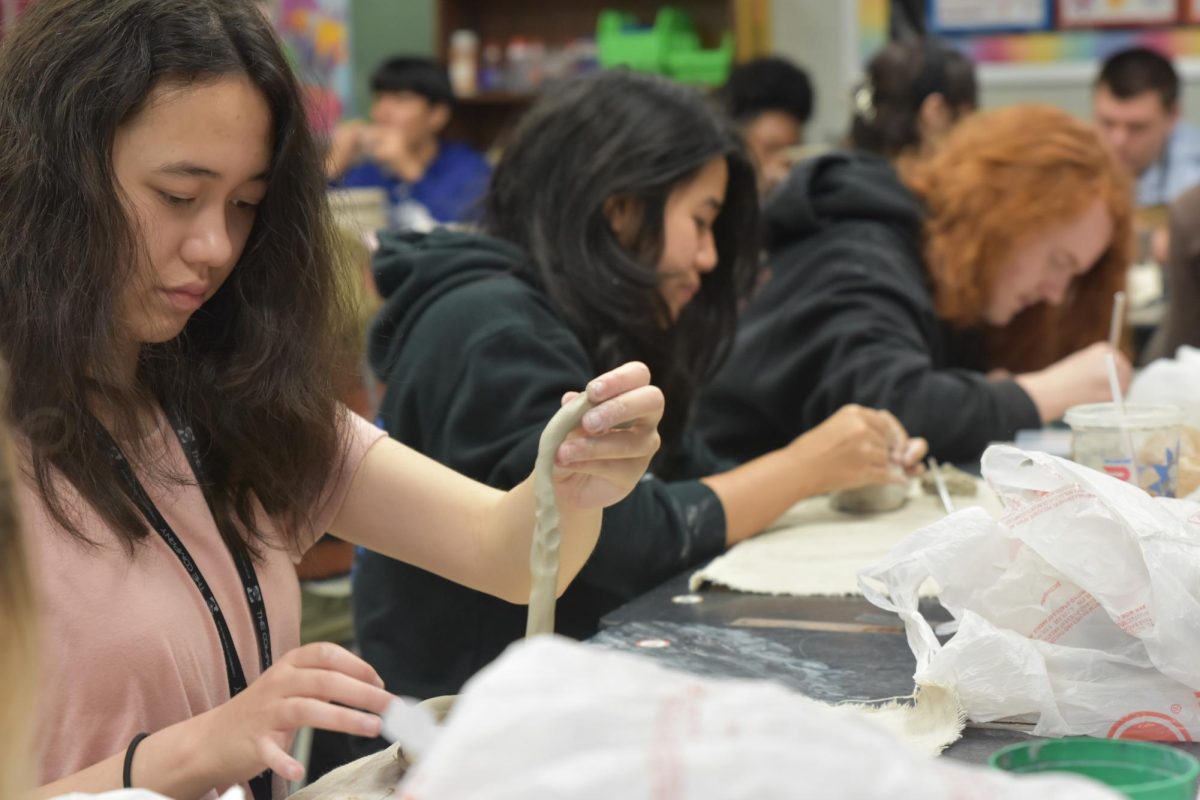 Sophomore Brooklynn Cooper works on a project during sculpture class earlier this month.