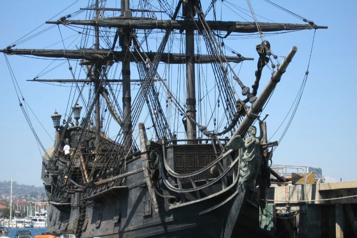 The Black Pearl from Disney's 'Pirates of the Caribbean' films sits in a harbor. Photo courtesy of Kevin Stanchfield/Creative Commons