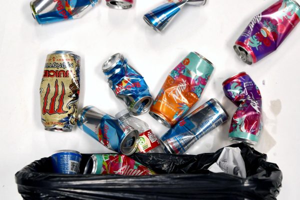 Energy drinks fill many of the trash cans throughout Kingwood Park because of the popularity amongst students.