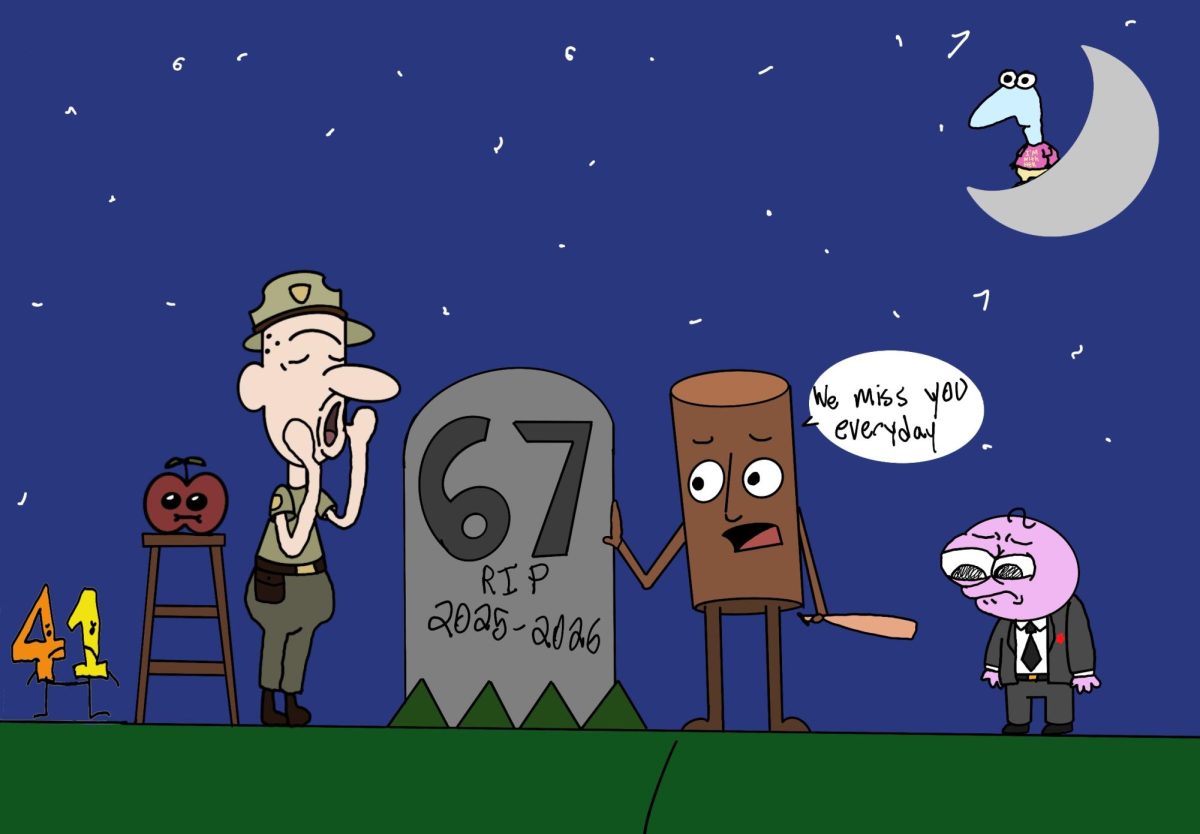 Memes mourn the death of 67, which went viral in 2025. Dictionary.com even announced "67" as the Word of the Year for 2025. 