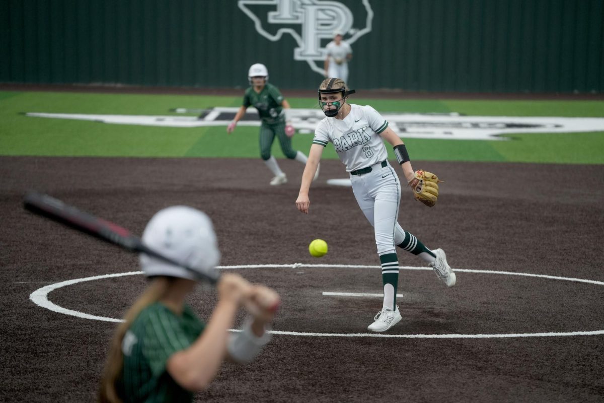 Junior Allie Minnick pitches the ball towards a West Fork batter. The Panthers won the senior night matchup against West Fork, 9-3. 