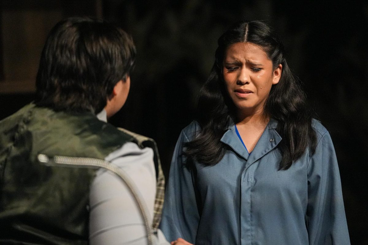 Jerrie Cobb, played by junior Cailey Castaneda, looks sad as Dr. Lovelace, played by Ada Stokes, tells her that the experiment is over. Castaneda is the lead in the theater department's One-Act Play. 