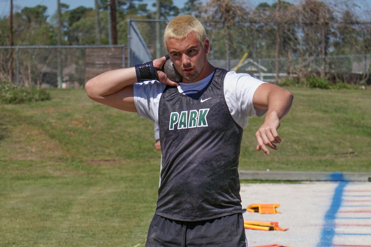 Senior Alec Krippel competes in the shot put at the Kingwood Park varsity meet this season. 