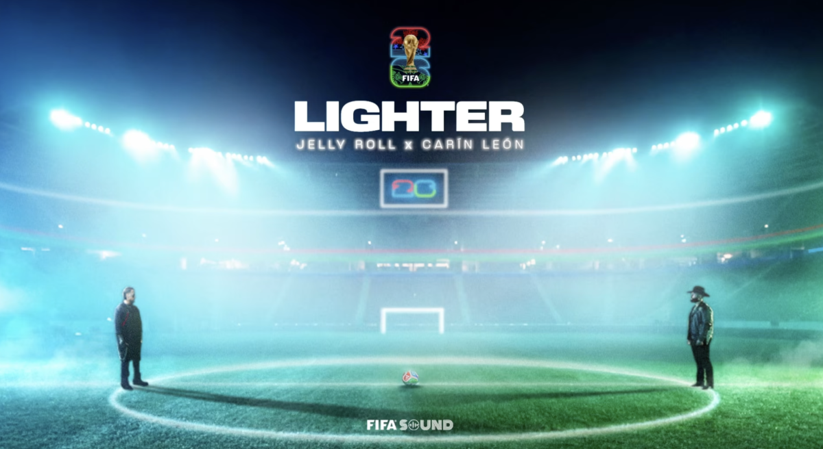 The Official FIFA World Cup 2026 Album kicks off with “Lighter” by Jelly Roll and Carín León, produced by Cirkut. Courtesy of YouTube.