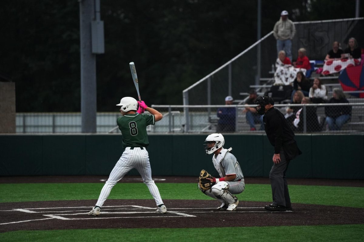 Looking towards the Splendora pitcher, senior Griffin Resendez stands in the box while getting ready to hit the ball.